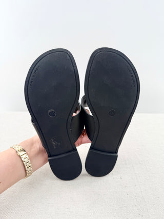 Tory Burch thong leather sandals with logo, 7.5
