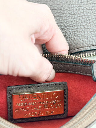 Valentino by Mario Valentino leather flap bag with studded logo and shoulder strap