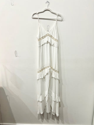 Cotton Candy LA Long White Dress Sleeveless w/lace streaks, M