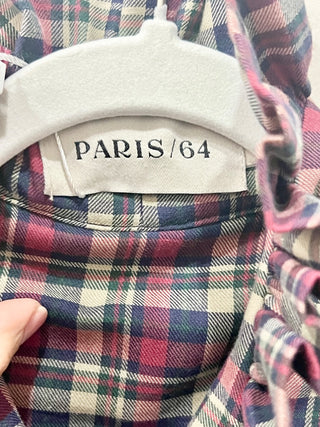 Paris 64 Louise Check Long Sleeve Ruffle Shirt Red/Blue/Beige Women's Size Small