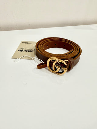 Gucci Leather GG Marmont Gold Buckle Thin Waist Belt Brown Women's Large