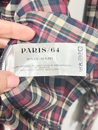 Paris 64 Louise Check Long Sleeve Ruffle Shirt Red/Blue/Beige Women's Size Small