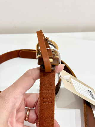Gucci Leather GG Marmont Gold Buckle Thin Waist Belt Brown Women's Large