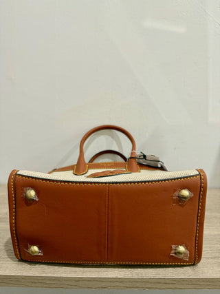 Jeff Wan canvas and leather pineapple applique bag