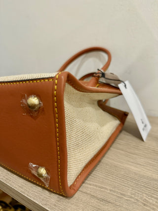 Jeff Wan canvas and leather pineapple applique bag