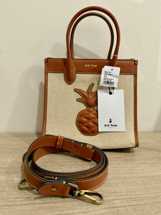 Jeff Wan canvas and leather pineapple applique bag