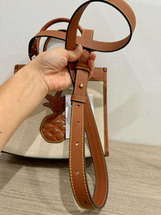 Jeff Wan canvas and leather pineapple applique bag