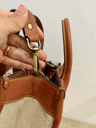 Jeff Wan canvas and leather pineapple applique bag