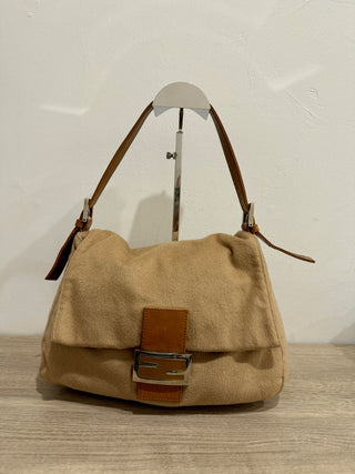 Fendi vintage wool leather trim baguette bag
