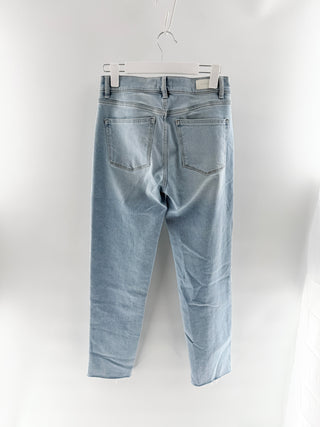 NWT DL1961 Mara Slim-Straight Denim Jeans w/ Tattered Hems Light Blue Women's 27