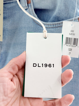 NWT DL1961 Mara Slim-Straight Denim Jeans w/ Tattered Hems Light Blue Women's 27