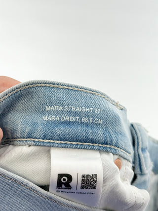 NWT DL1961 Mara Slim-Straight Denim Jeans w/ Tattered Hems Light Blue Women's 27