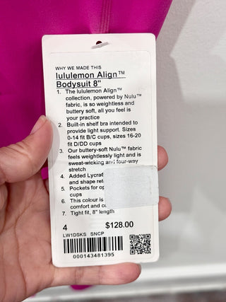 NWT Lululemon Align Romper Bodysuit 8" Built-In Shelf Bra Sonic Pink Women's 4