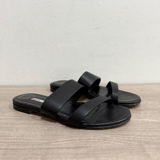 Manolo Blahnik Serrato Calf Leather Slides Flat Sandals Black Women's 35 / US 5