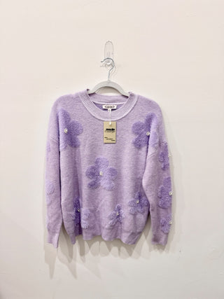 Nanette Lepore Pearl Floral Long Sleeve Pullover Sweater Lilac Women's Size M