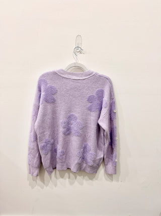 Nanette Lepore Pearl Floral Long Sleeve Pullover Sweater Lilac Women's Size M