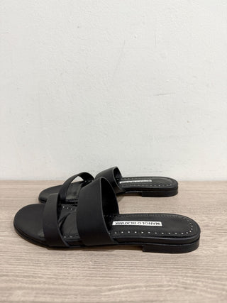 Manolo Blahnik Serrato Calf Leather Slides Flat Sandals Black Women's 35 / US 5