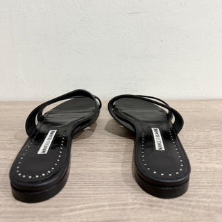 Manolo Blahnik Serrato Calf Leather Slides Flat Sandals Black Women's 35 / US 5