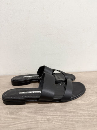 Manolo Blahnik Serrato Calf Leather Slides Flat Sandals Black Women's 35 / US 5