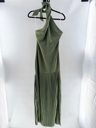 Club L satin halterneck long pleated dress, US 6