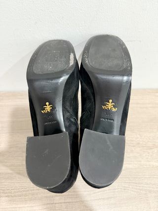 Prada suede platform square toe booties, 38.5