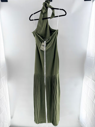 Club L satin halterneck long pleated dress, US 6