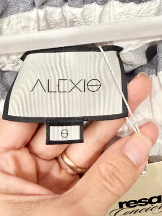 Alexis Striped Off-the-Shoulder Belted Short Romper Gray/White Women's Size S