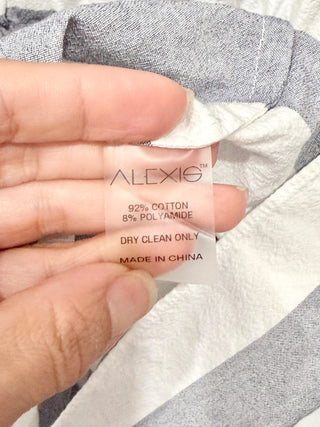 Alexis Striped Off-the-Shoulder Belted Short Romper Gray/White Women's Size S