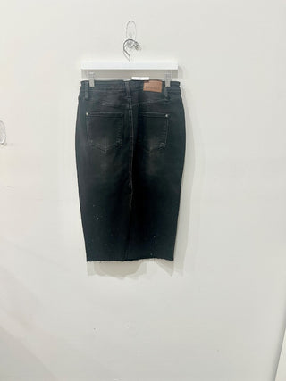 NWT Judy Blue High Waist Rhinestone Embellished Midi Denim Pencil Skirt Black L