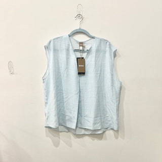 NWT Hugo Boss 100% Silk Sleeveless V-Neck Blouse Top Light Blue Women's Size 12