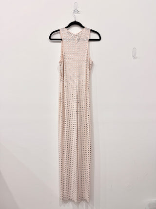 NBD Embellished Metallic Beaded Crewneck Maxi Dress Beige Women's Size Medium