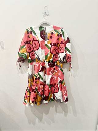 Ted Baker Rhitaa Floral Linen-Blend Tiered Mini Dress White/Pink/Green Women's 5