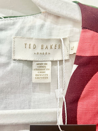 Ted Baker Rhitaa Floral Linen-Blend Tiered Mini Dress White/Pink/Green Women's 5