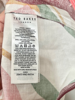 Ted Baker Rhitaa Floral Linen-Blend Tiered Mini Dress White/Pink/Green Women's 5