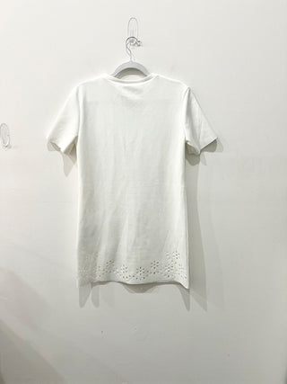 Zara Faux Suede Short Sleeve Eyelet Detail Shift Mini Dress White Women's Small