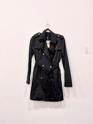 Hugo Boss Notch Lapel Belted Double Breasted Trench Coat Black Women's Size 4