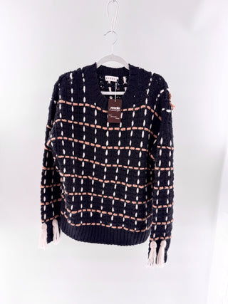 Rhode Checkered Lattice Knit Sweater, L