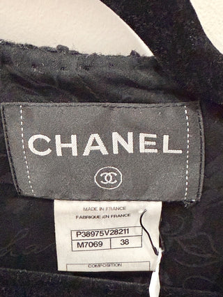 Chanel Long Sleeve Tweed Blazer Jacket w/ Leather Trim Black Womens Size 38/US 6
