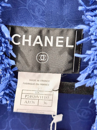 Vintage Chanel Tweed Open Front Blazer w/ Gunmetal Hardware Blue Womens 36/US 4