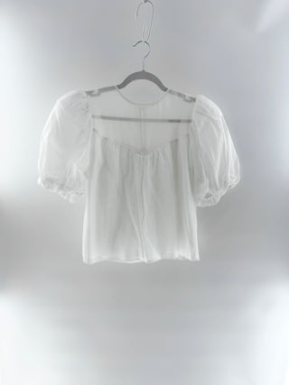 Frame puff sleeve mesh insert blouse, XS