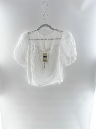 Frame puff sleeve mesh insert blouse, XS