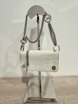 Versace Textured Leather Mini Bag Pouch with Chain Strap White