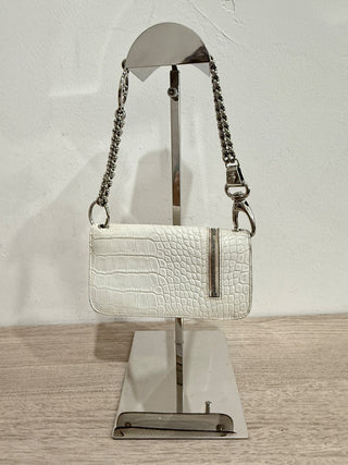 Versace Textured Leather Mini Bag Pouch with Chain Strap White