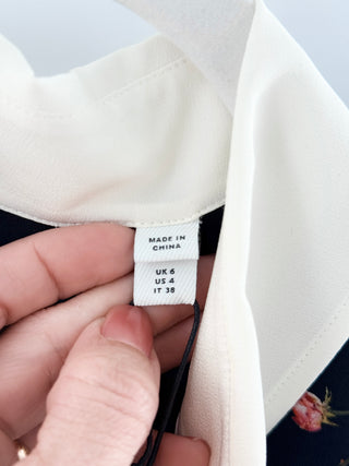 Burberry 100% silk floral mini dress with white trims, 4