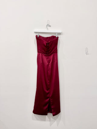 House of CB Santana Satin Strapless Bodycon Midi Dress Berry Women's Size XS