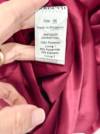 House of CB Santana Satin Strapless Bodycon Midi Dress Berry Women's Size XS