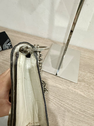 Versace Textured Leather Mini Bag Pouch with Chain Strap White