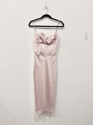 House Of Cb Myrna Crystal Satin Corset Midi Slip Dress Blush Pink Womens Size XS