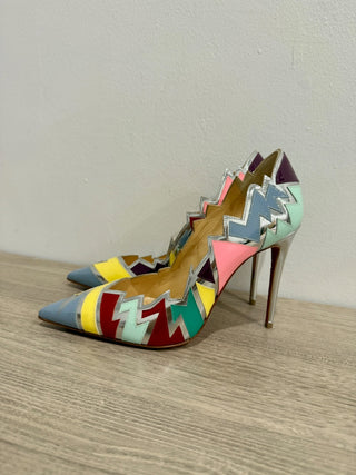 NWOT Christian Louboutin Explotek 100 Zigzag Metallic Leather Pumps Multi US 7