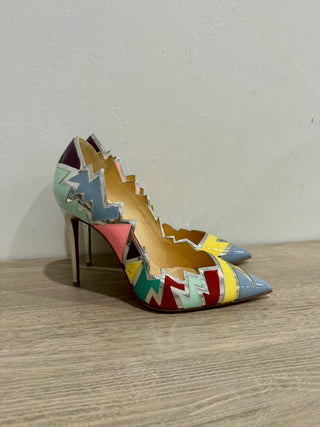 NWOT Christian Louboutin Explotek 100 Zigzag Metallic Leather Pumps Multi US 7